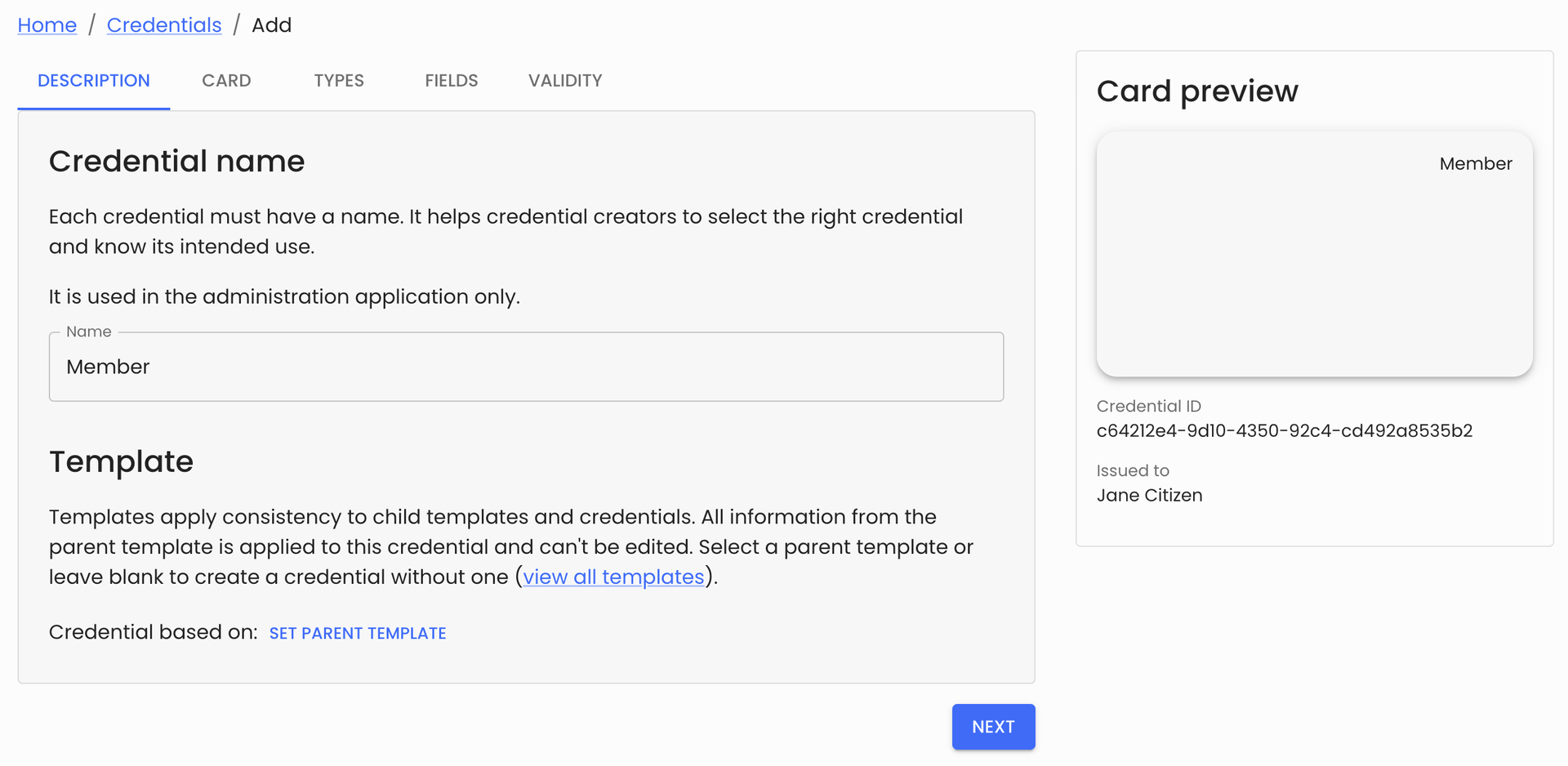 Credential Add Description