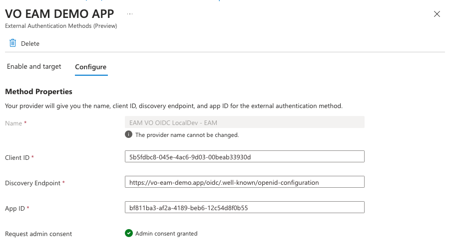 External Authentication Method - OIDC Configuration